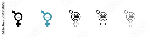 Gender equality icon in line art style on white background for graphic and web design.