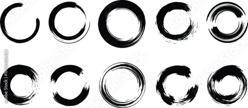 Collection, of, Ten, Black, Ink, Brush, Stroke, Circles, and, Abstract, Zen, Enso, Round, Frames, for, Minimalist, Graphic, Design, and, Artistic, Projects