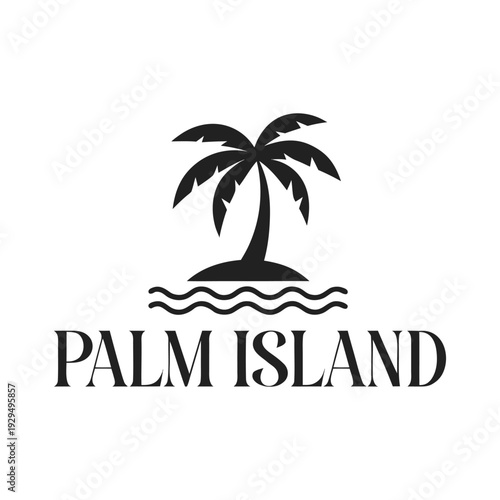 Minimalist Palm Island Logo Tropical Vacation isolated on White Background