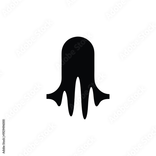 Minimalist Melancholic Jellyfish Silhouette Icon isolated on White Background