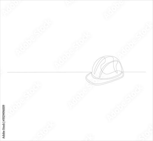 Continuous Single Line Drawing of a Safety Construction Helmet – Minimalist Head Protection Illustration for Engineering Design and Worker Safety. White background
