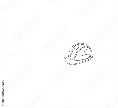 Continuous Single Line Drawing of a Safety Construction Helmet – Minimalist Head Protection Illustration for Engineering Design and Worker Safety. White background