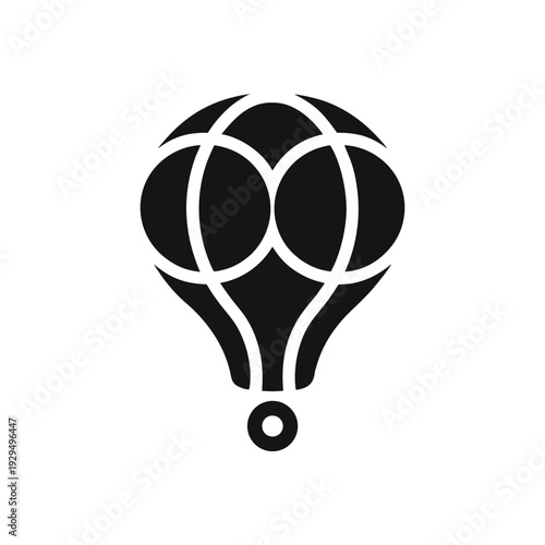 Minimalist Black Hot Air Balloon Icon isolated on White Background