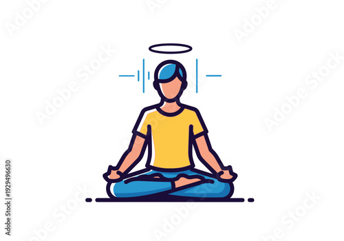 Person Meditating with Halo and Sound Waves.