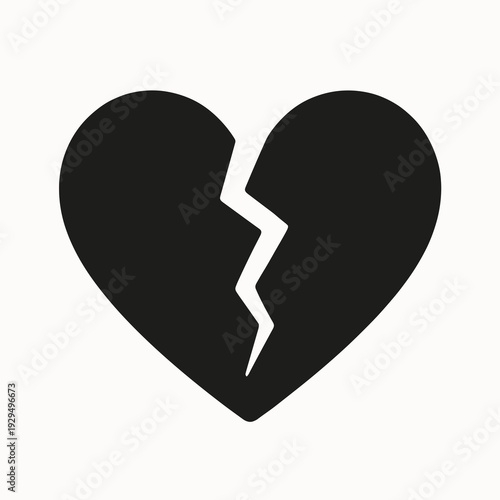 Broken heart symbol in black color for emotional expressions and relationship troubles