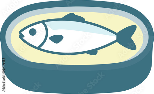 Canned sardine illustration with soft colors in simple style, healthy meal