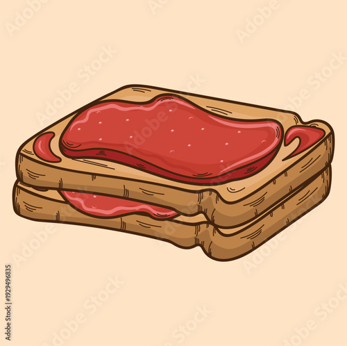 Illustration of bread with strawberry jam layer breakfast food food icon food brochure cafe
