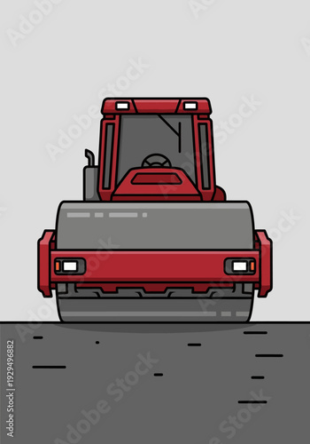 Red Steamroller Vehicle Construction Machine.