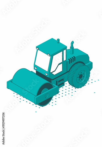 Turquoise Steamroller Vehicle Illustration.