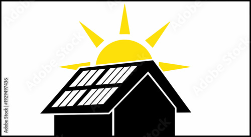 Solar Panel Rooftop Energy Generation Icon.