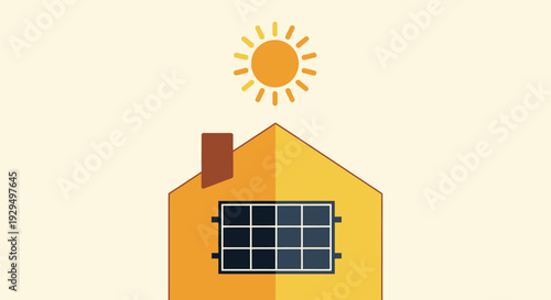 Solar Panel on House Roof Generating Clean Energy from Sun.