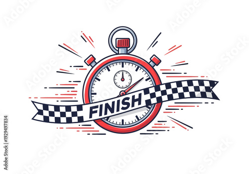 Stopwatch with Finish Line Ribbon and Speed Lines.