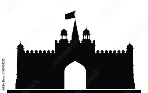 Majestic Indian fort silhouette with flag flying high
