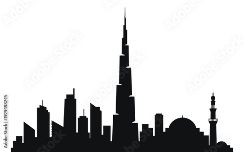 Modern Dubai city skyline with iconic skyscrapers at dusk