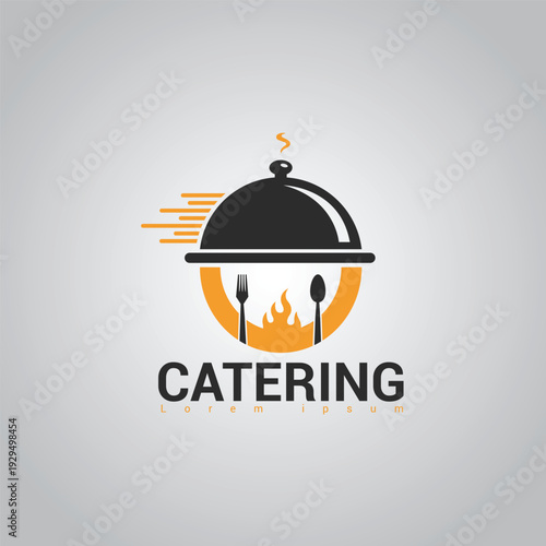 Fast Catering Logo with Hot Food Cloche and Fire Symbol