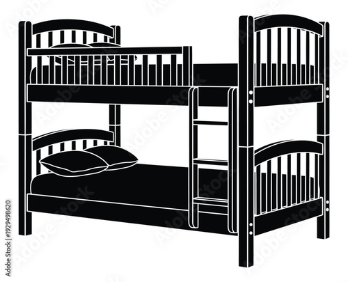 Modern black bunk beds with ladder and pillows