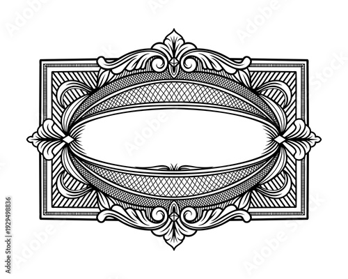 Foto Vintage horizontal ornamental frame with baroque scroll elements and engraved de