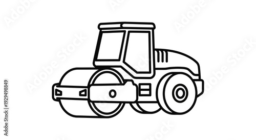 Simple Line Drawing of a Road Roller Machine.