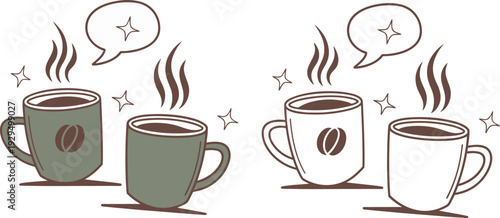 Minimalist Vector Icon of Two Steaming Coffee Mugs Symbolizing Connection and Conversation