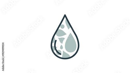 Clean Water Drop Symbol with Inner Drops on Isolated White Background