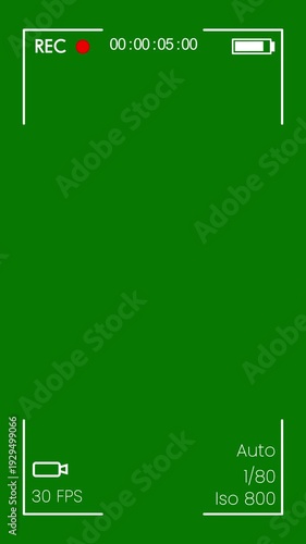 Wallpaper Mural Vertical mobile version camera viewfinder overlay, animated camera screen interface with HUD details, battery bar and timer on green background, 4K mobile camera viewfinder for social media and reels Torontodigital.ca