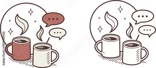 Minimalist Vector Icon of Two Steaming Coffee Mugs Symbolizing Connection and Conversation