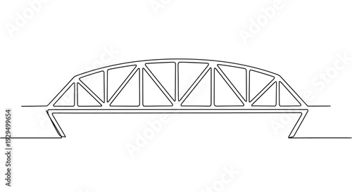 Truss Bridge Single Continuous Line Icon, Minimal Zigzag Beam Deck Outline