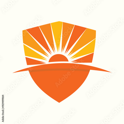 Sunrise Shield Protection Logo Orange Sunburst Security Safety Icon

