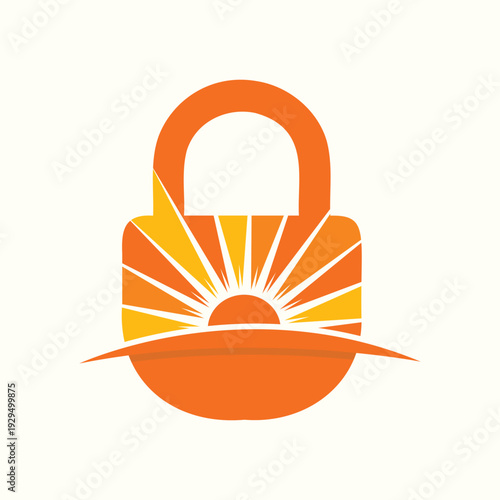Sunrise Padlock Security Logo Orange Sunburst Privacy Protection Icon
