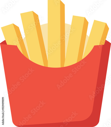 Crispy french fries in a red paper container isolated on white background