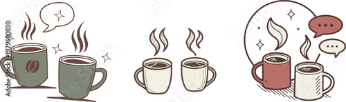 Minimalist Vector bundle of Two Steaming Coffee Mugs Symbolizing Connection and Conversation