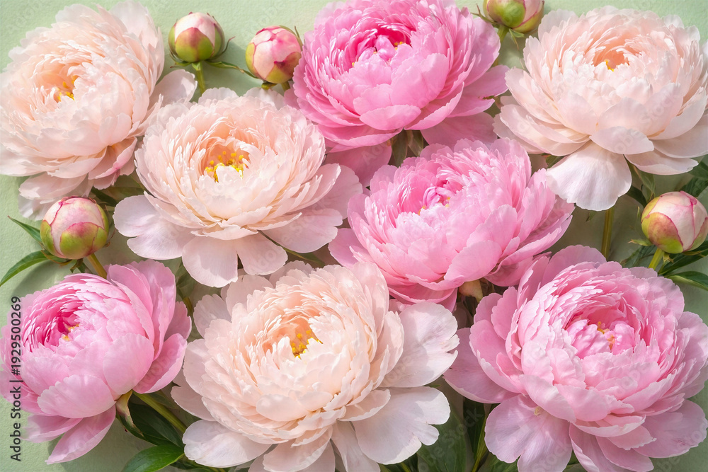 Fototapeta premium Beautiful floral backround with copy space. Festive backdrop for the international women day, mothers day, teachers day. Tender peonies. 