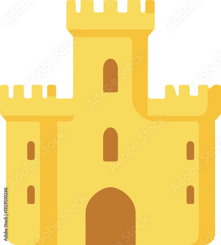 Illustration of a golden sandcastle with turrets and an arched doorway