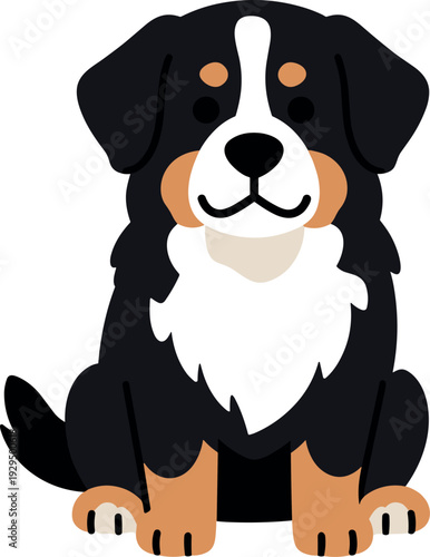 Cute bernese mountain dog sitting on a white background illustration