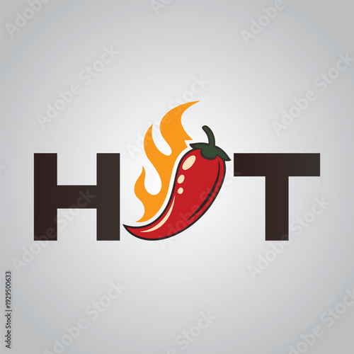 Spicy Red Chili Pepper with Fire Flame Logo