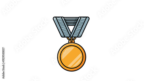 Shining gold medal with a blue and white striped ribbon stands as a symbol of victory achievement and top performance in sports.
