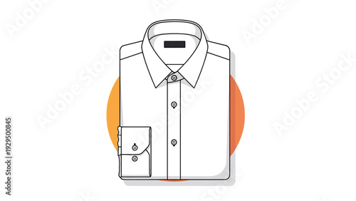 Classic white button-down dress shirt is perfectly folded against an orange circle background representing fashion and formal attire.