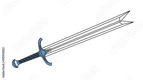 Medieval broadsword with a decorated hilt and a long steel blade is shown at an angle in a clean vector art style.
