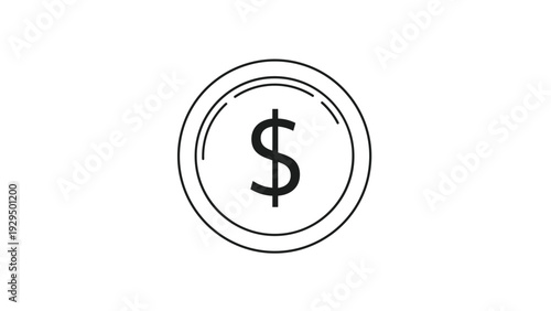 Simple line art illustration of a round metallic coin featuring a central dollar sign for financial concepts.