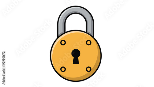 Simple round yellow padlock with a silver shackle used for security and protection of various personal items and spaces.