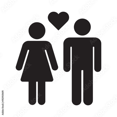 Simple black silhouette icons depict a man woman and a heart above them