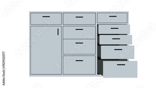 Large metal office cabinet featuring multiple drawers of different sizes for organized filing and storage of important documents.