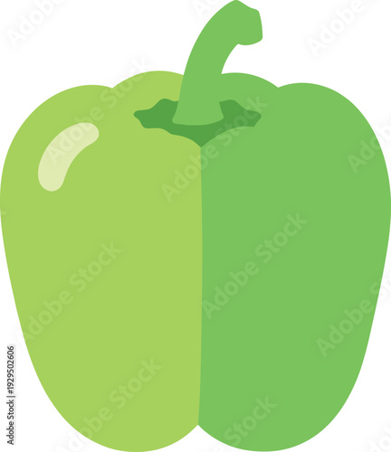 Green bell pepper illustration with simple shapes and two different shades