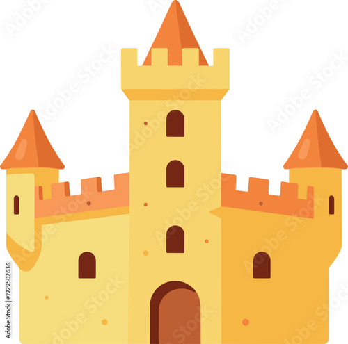 A beautiful castle with orange turrets and yellow walls stands tall