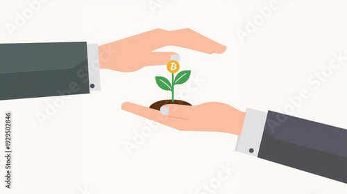 vector illustration of Hand Holding Bitcoin sprout