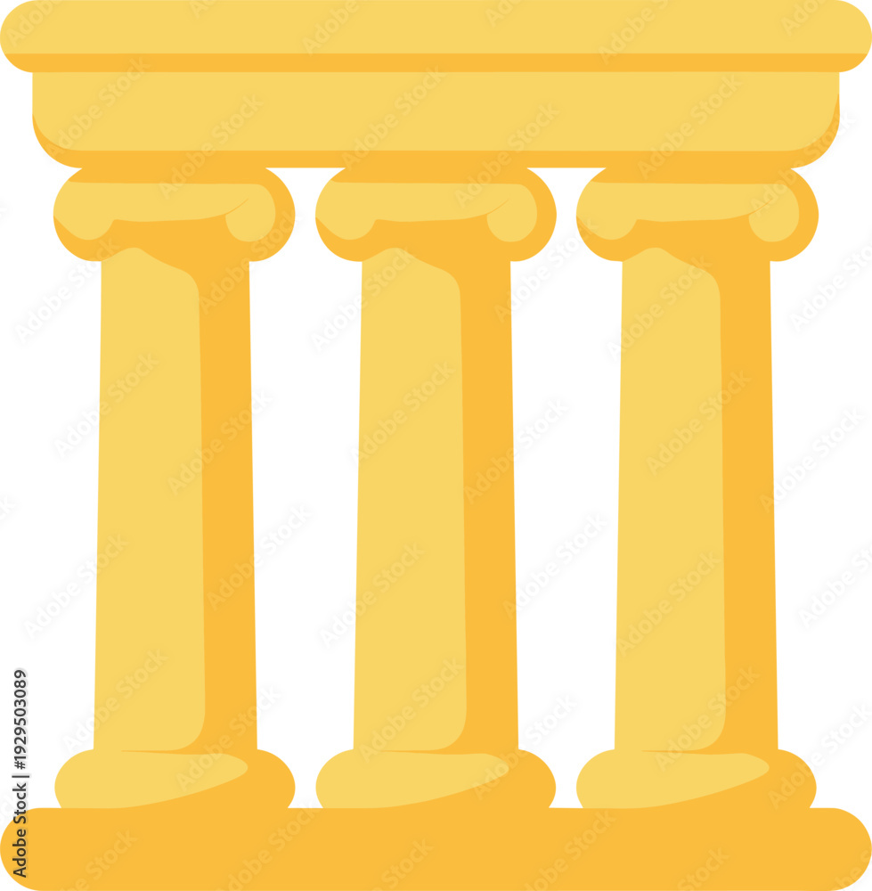 Fototapeta premium Ancient greek temple in flat design with three pillars of golden color