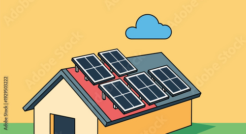 Solar Panels on House Roof Generating Clean Energy.