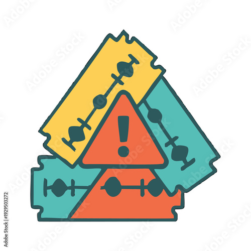 Razor blades with warning exclamation sign background