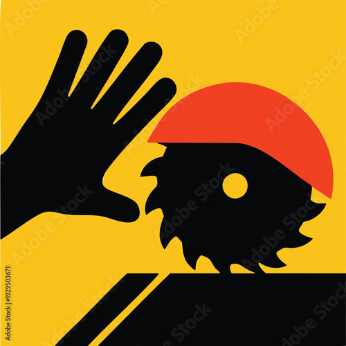 Circular saw blade hazard warning sign for workshops