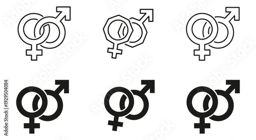 A collection of six intertwined male and female gender symbols, representing relationships, equality, and diversity.